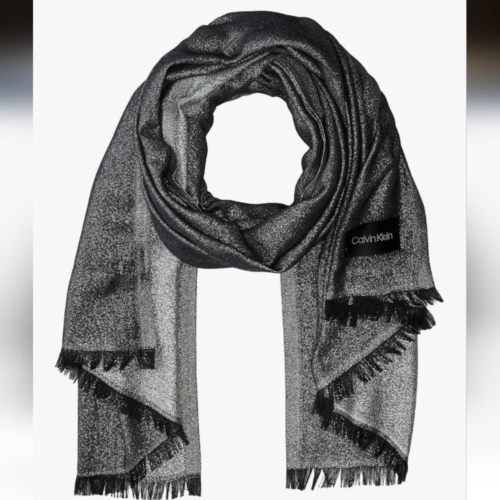 Calvin Klein Elegant silver and Gray Scarf  Shiny sparkel